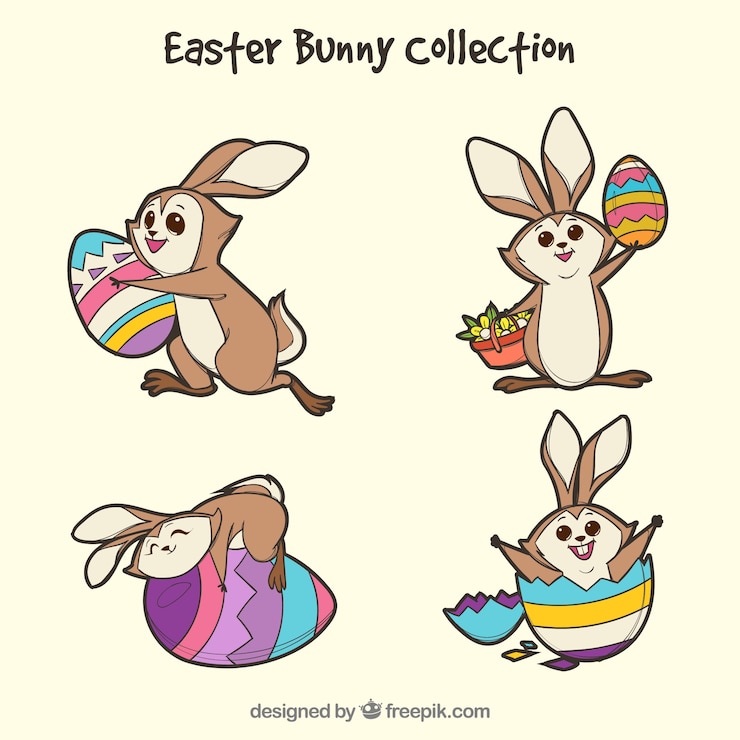 Vector gratuito colección hecha a mano de conejo de pascua