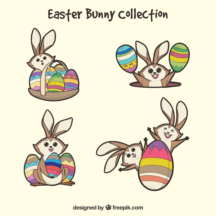 Vector gratuito colección hecha a mano de conejo de pascua