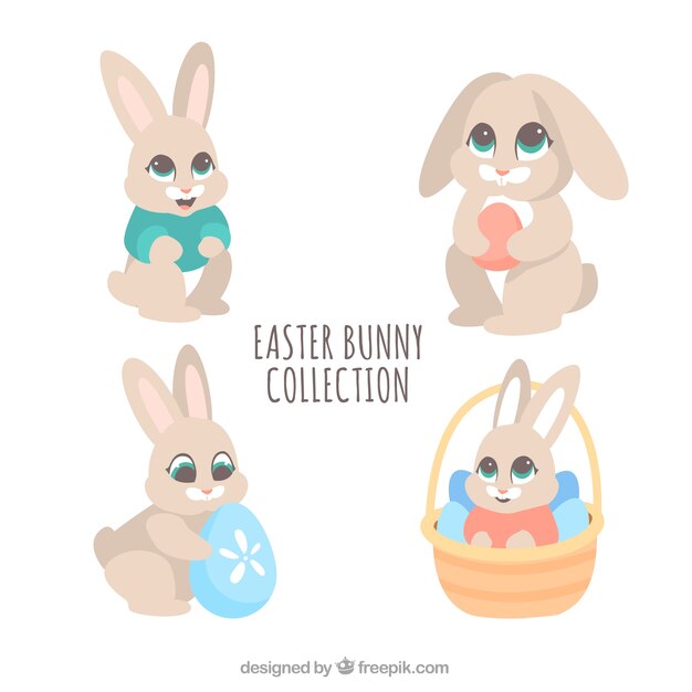 Colección hecha a mano de conejos de pascua