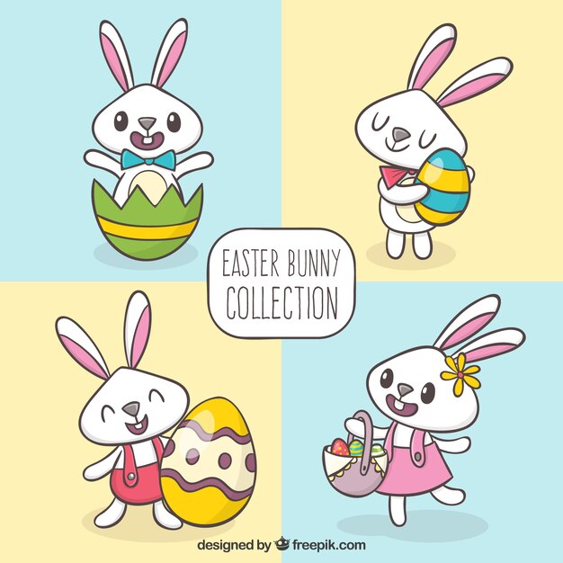 Colección hecha a mano de conejos de pascua