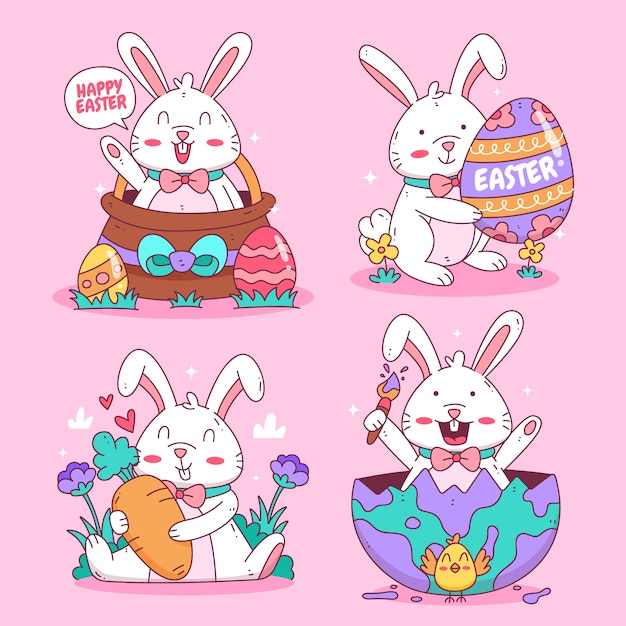 Colección hecha a mano de conejos de pascua