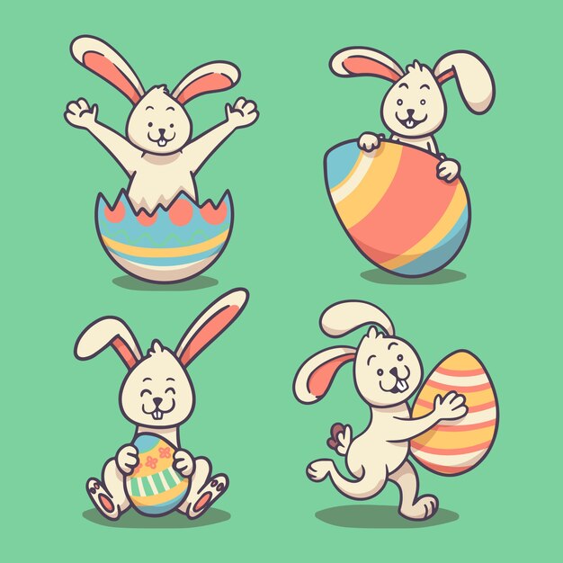 Colección hecha a mano de conejos de pascua
