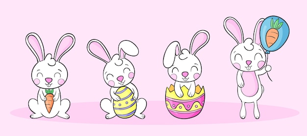 Colección hecha a mano de conejos de pascua