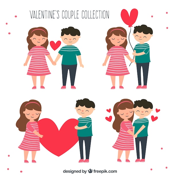 Vector gratuito colección hecha a mano de parejas de san valentín