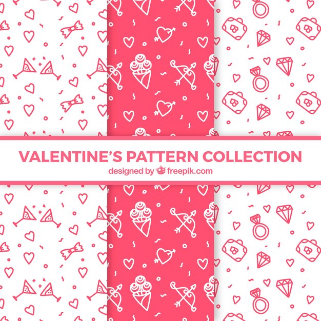 Colección hecha a mano de patrones de san valentín