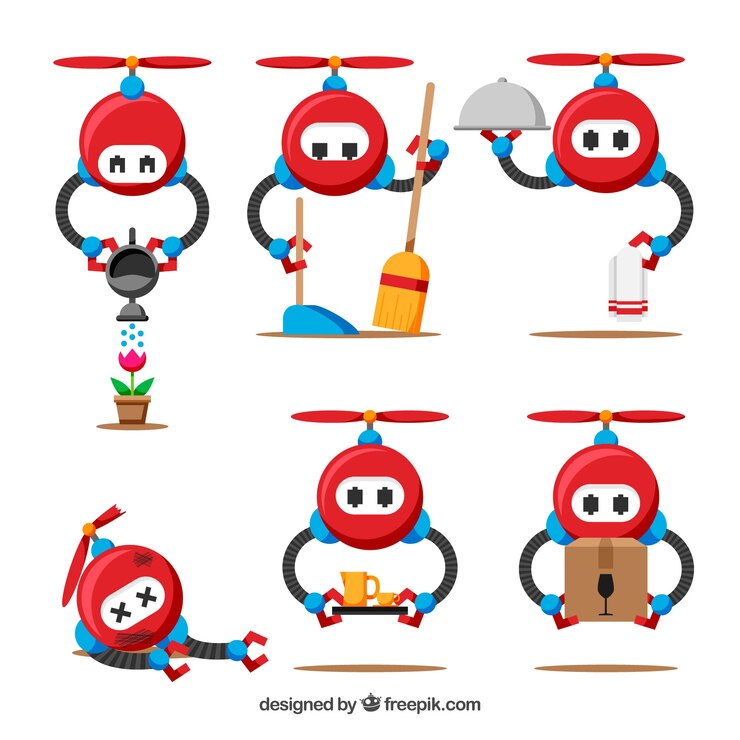 Vector gratuito colección hecha a mano de robots coloridos