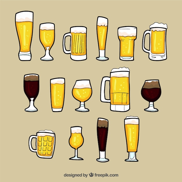 Colección hecha a mano de vasos y jarras de cerveza