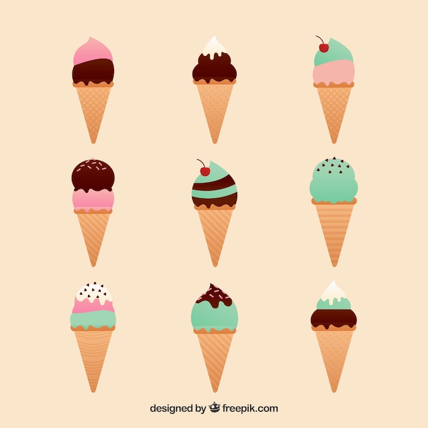 Vector gratuito colección de helados de cucurucho