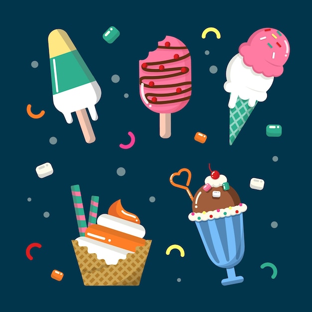 Vector gratuito colección de helados deliciosos planos