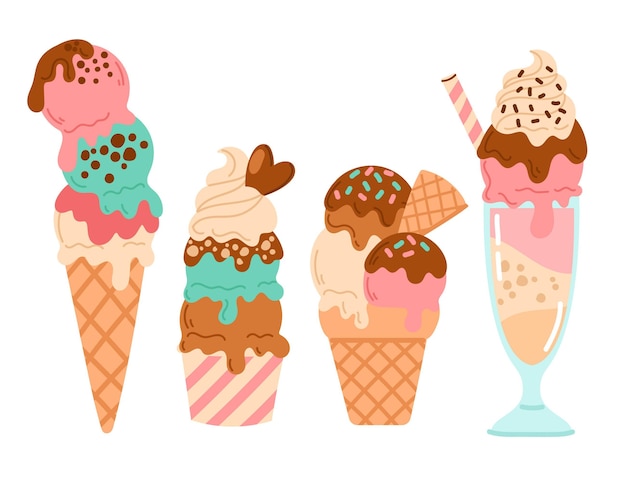 Colección de helados dibujados a mano
