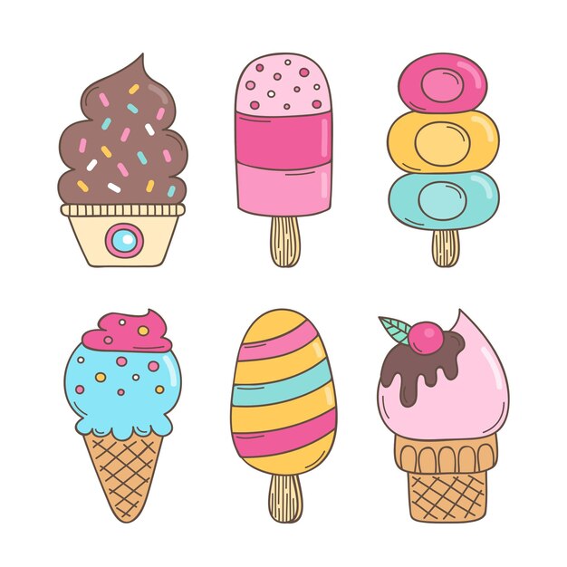 Colección de helados dibujados a mano