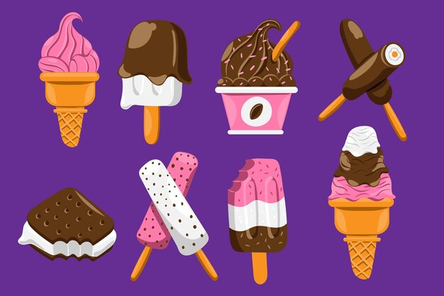 Colección de helados dibujados a mano