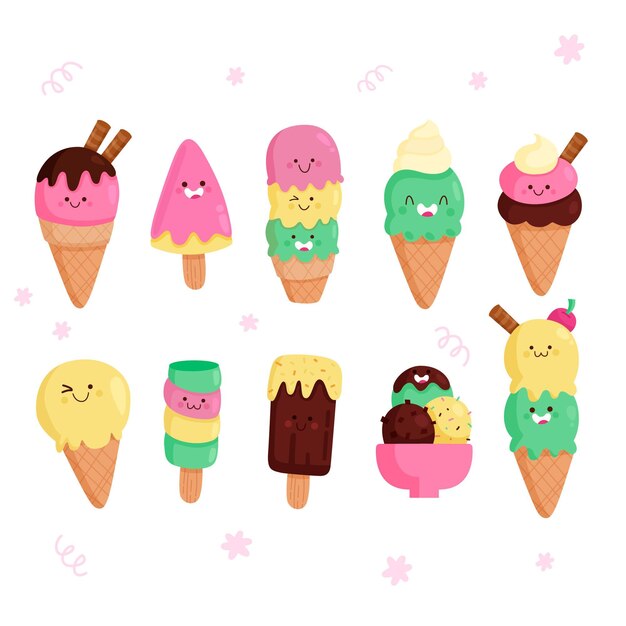 Colección de helados dibujados a mano