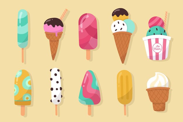 Colección de helados dibujados a mano