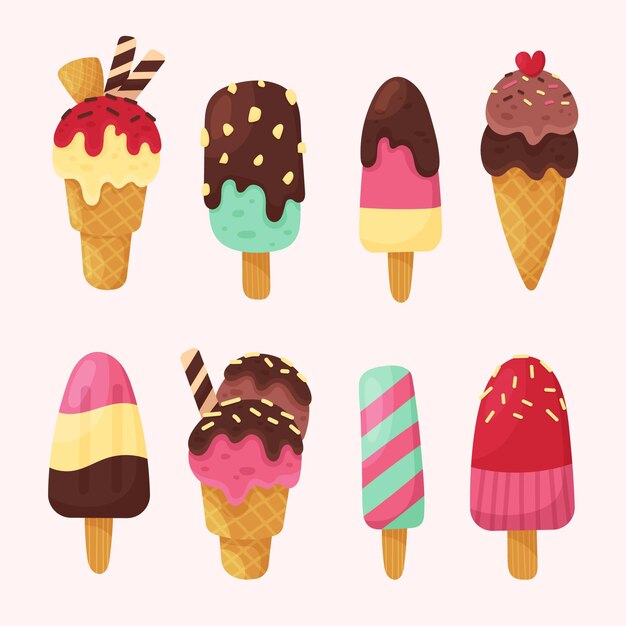 Colección de helados dibujados a mano