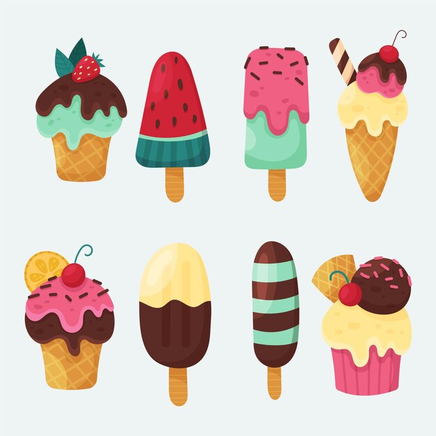 Colección de helados dibujados a mano