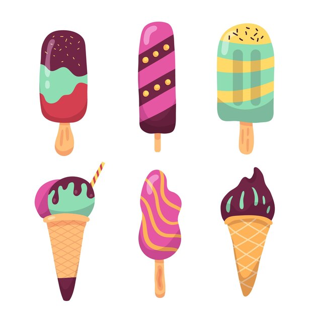 Colección de helados dibujados a mano