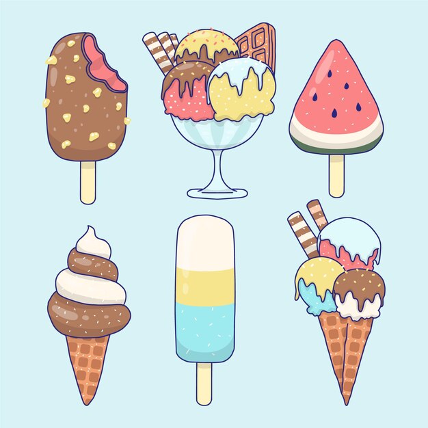 Colección de helados dibujados a mano