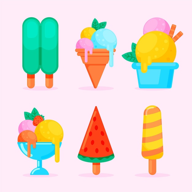 Vector gratuito colección de helados de diseño plano