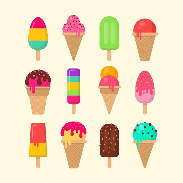 Colección de helados de diseño plano