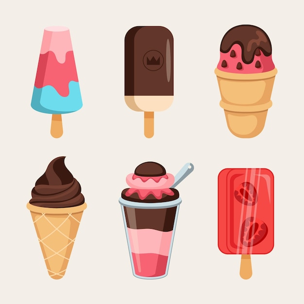 Colección de helados de diseño plano