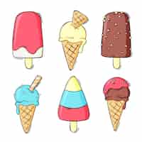 Vector gratuito colección de helados dulces dibujados a mano