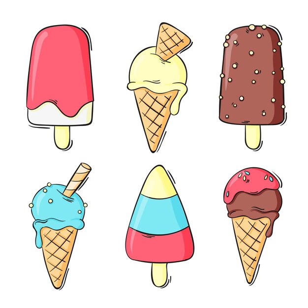 Colección de helados dulces dibujados a mano