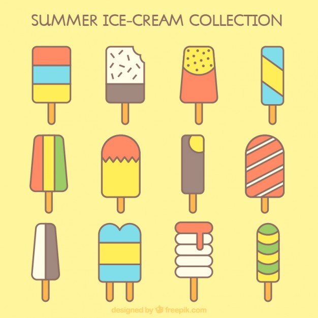 Colección de helados planos con diferentes formas