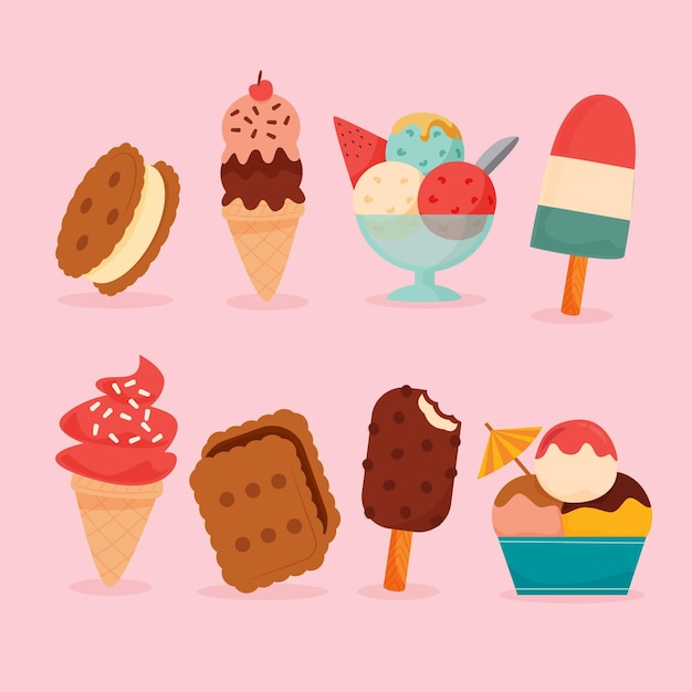 Colección de helados planos