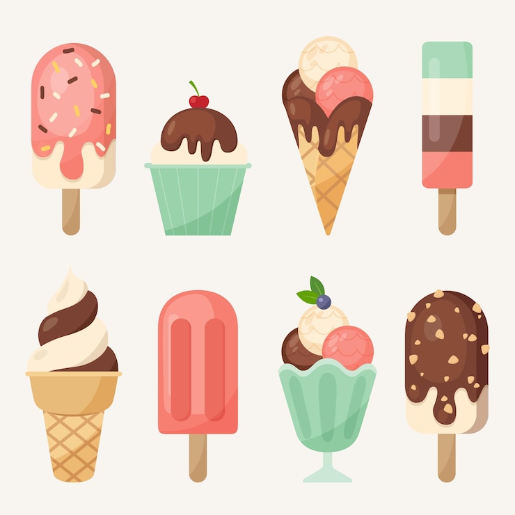 Vector gratuito colección de helados planos