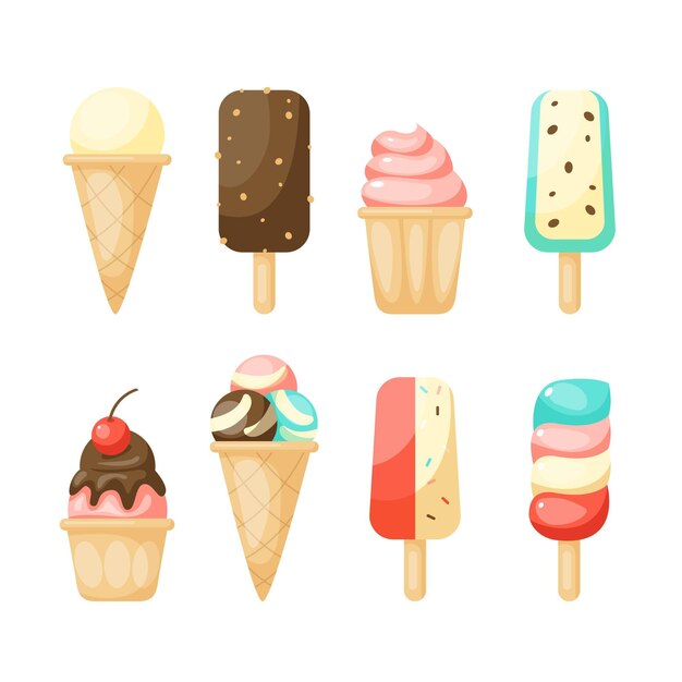 Colección de helados planos