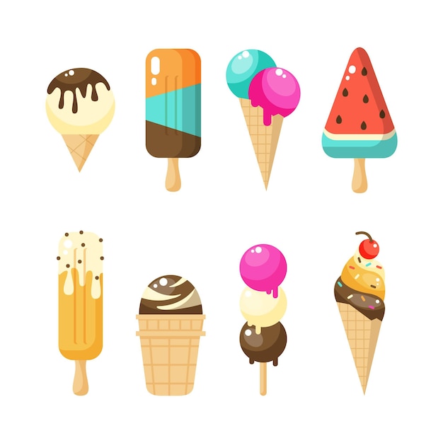Colección de helados planos