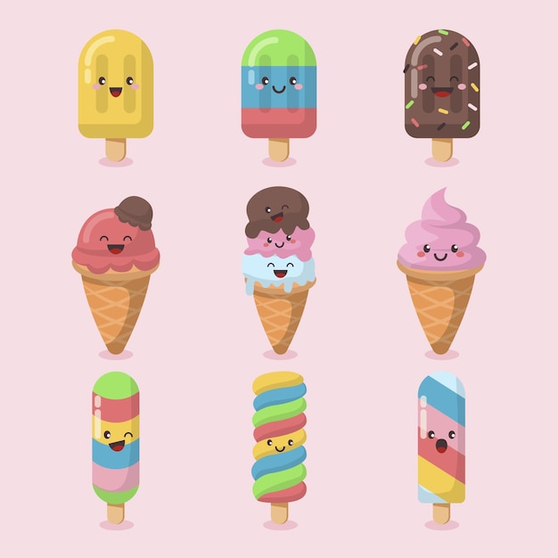 Colección de helados planos