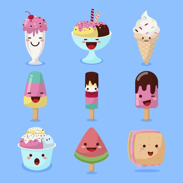 Colección de helados planos