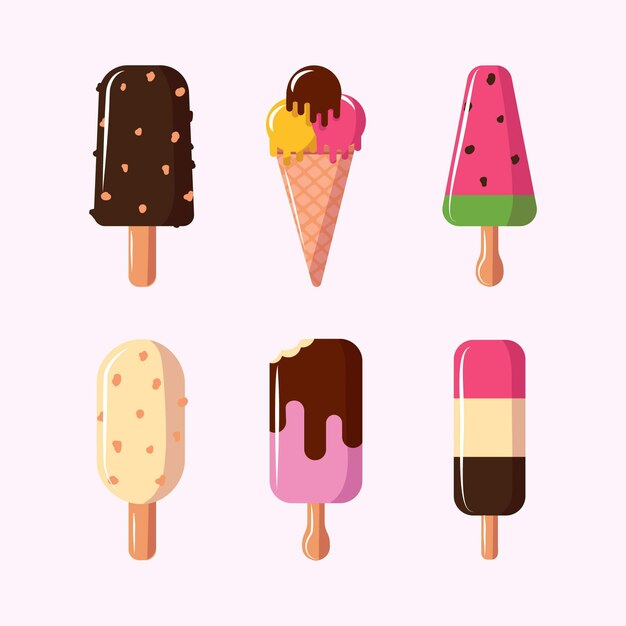 Colección de helados planos