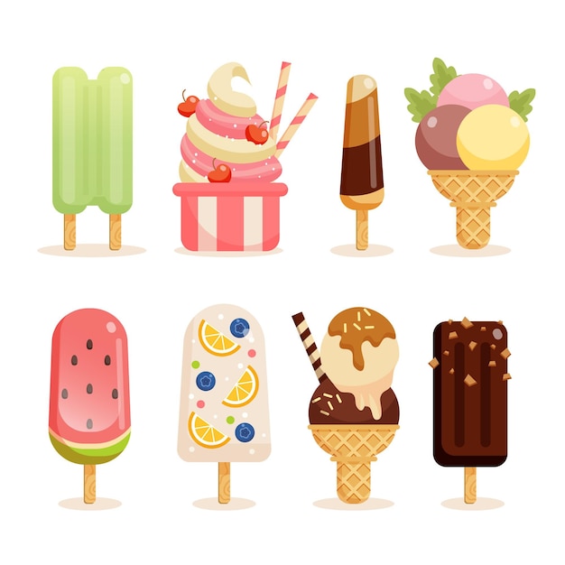 Vector gratuito colección de helados planos