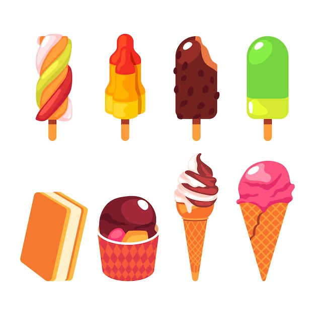 Vector gratuito colección de helados planos