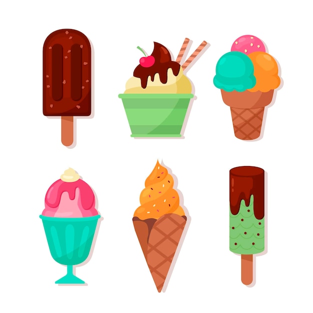 Vector gratuito colección de helados refrescantes de diseño plano