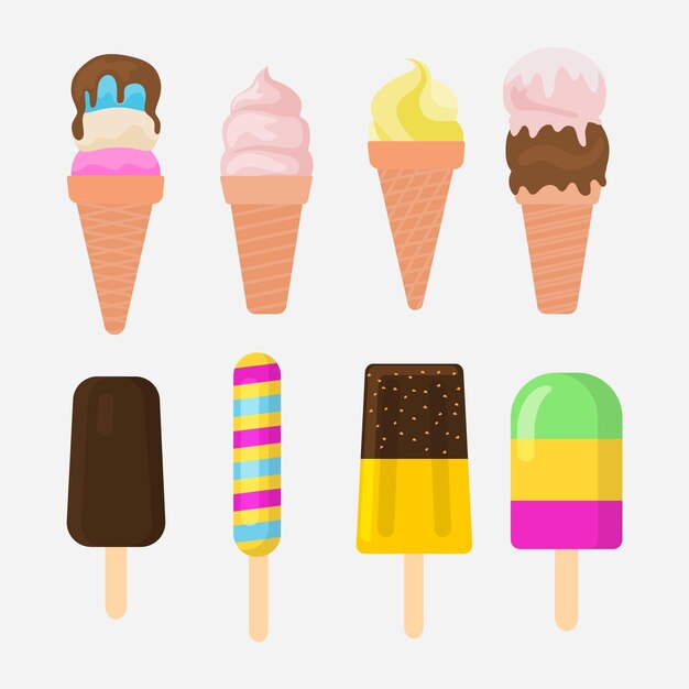 Colección de helados refrescantes planos