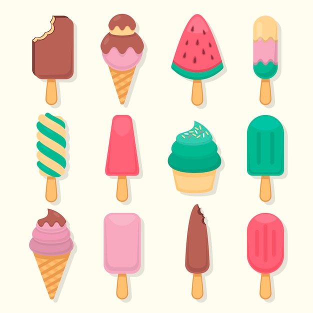 Vector gratuito colección de helados sabrosos planos