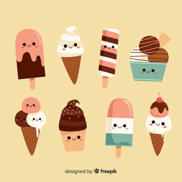 Colección helados de verano kawaii