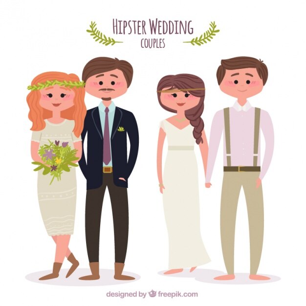 Colección hermosa de parejas de boda hipsters