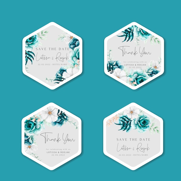 Vector gratuito colección de hermosas etiquetas de boda floral acuarela