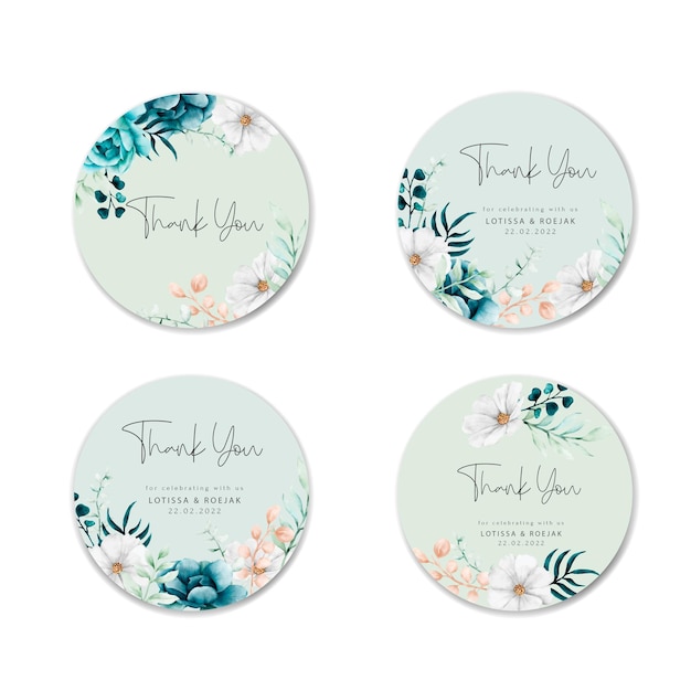 Vector gratuito colección de hermosas etiquetas de boda floral acuarela