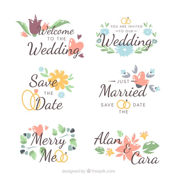 Colección de hermosas etiquetas de boda