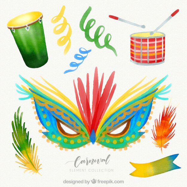 Colección de hermosos elementos de carnaval dibujado a mano
