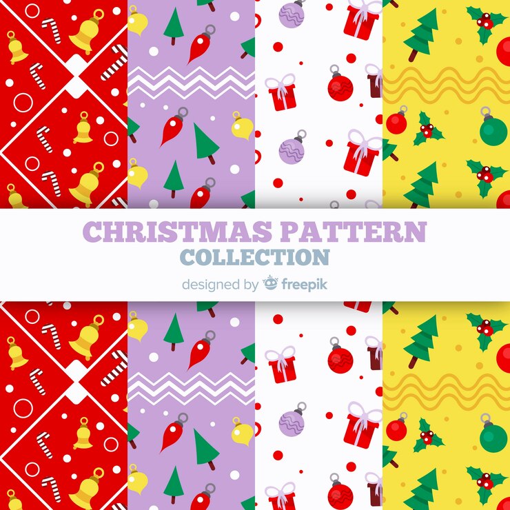 Vector gratuito colección de hermosos patrones de navidad flat
