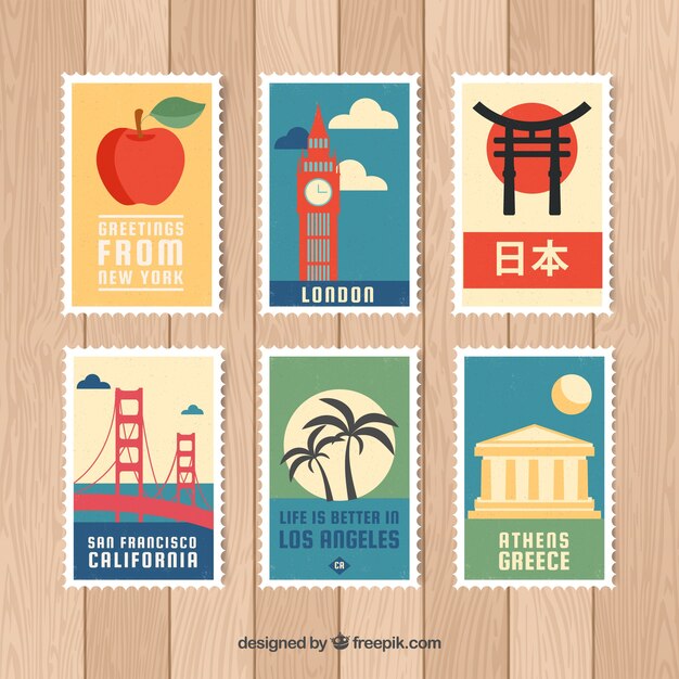 Colección de hermosos sellos con monumentos