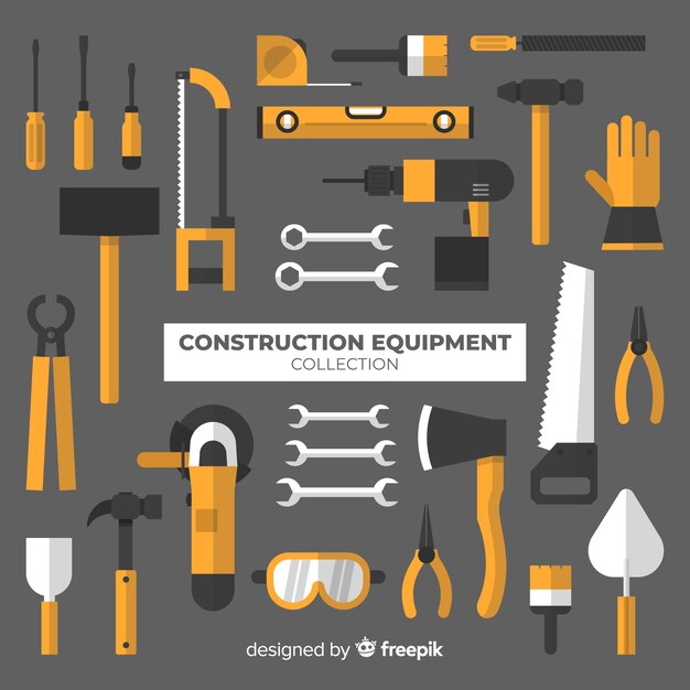 Colección herramientas planas de construcción