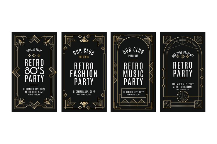 Vector gratuito colección de historias art deco de degradado